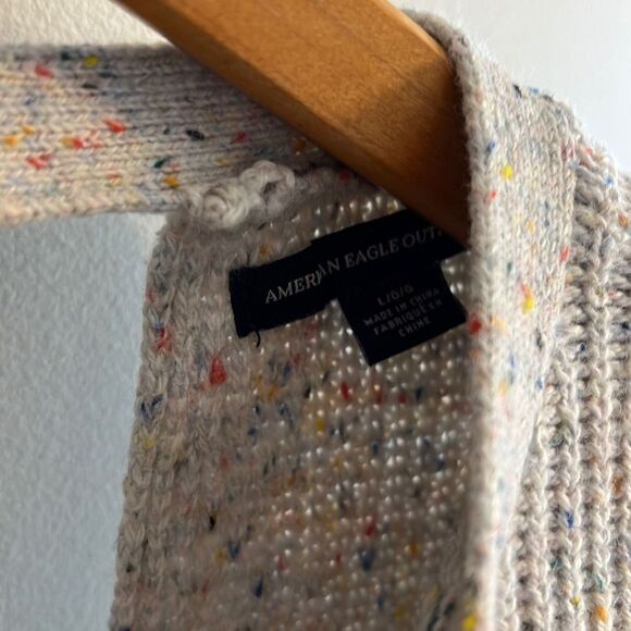 American Eagle Sweater Womens L Tan Multi Color Fleck Keyhole Pullover Wool Soft - Picture 4 of 8